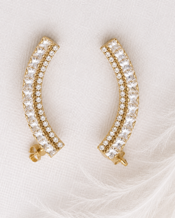 Aurora Climber Earrings | Stainless Steel & Zircon | Gold | MERAIS