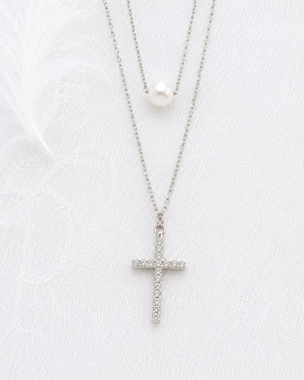 Grace Layers Νecklace | Stainless Steel, Pearl & Zircon | MERAIS