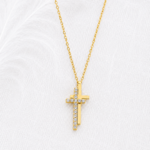 Twin Cross Νecklace | Stainless Steel & Zircon | MERAIS