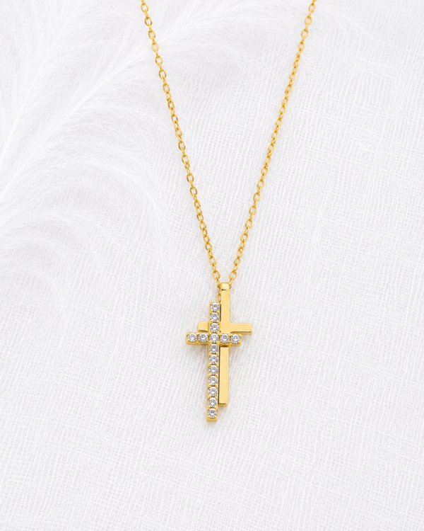 Twin Cross Νecklace | Stainless Steel & Zircon | MERAIS